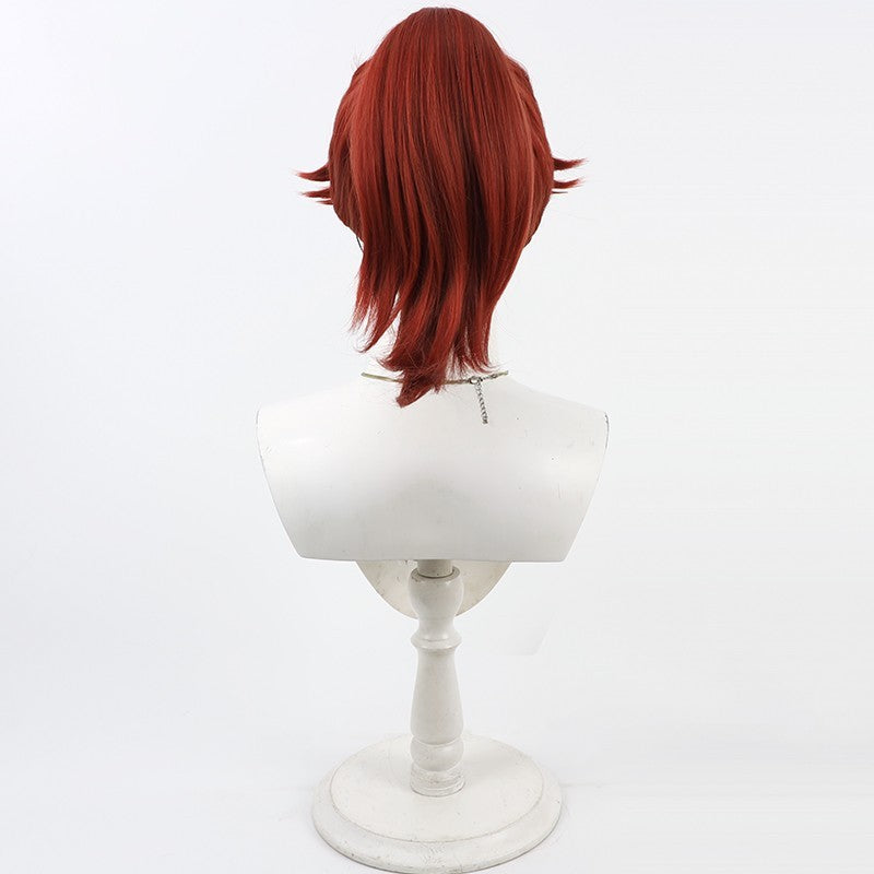 White Smoke Takiyashamaru Taira Cosplay Wig - Nintama Rantaro (Wine Red/Pink) (FEVERCOS)